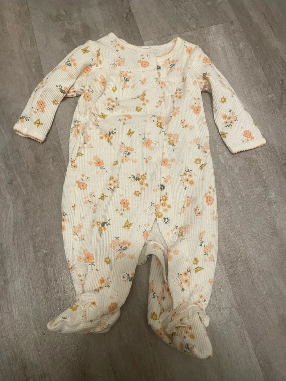 Carter's Cream Floral Footed One-Piece 3M